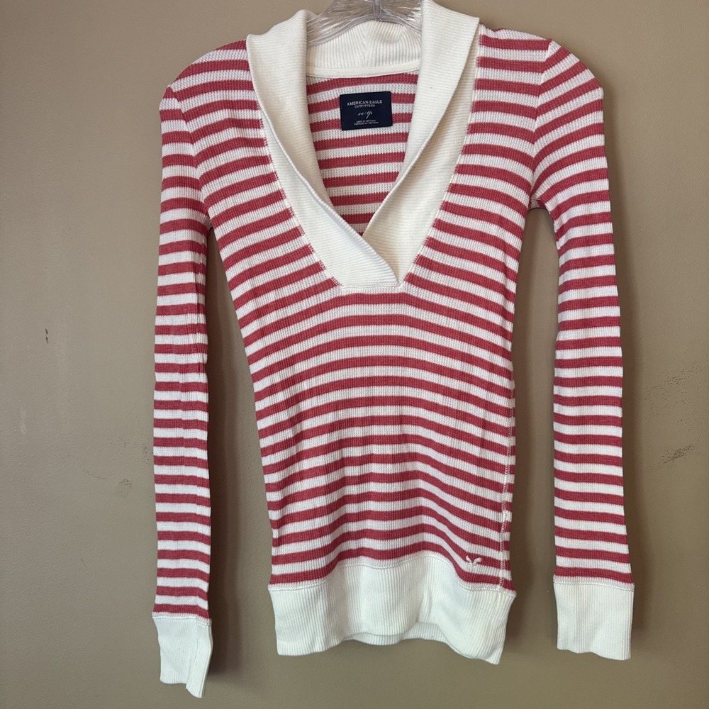 American Eagle Outfitters Womens XS Pink White Striped Top Shirt AE AEO Stripe